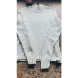 Cream Small Denim & Co Sweater With High Neck And Long Sleeves